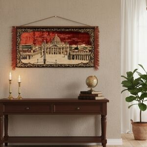 VINTAGE VELVET SOUVENIR RUG / PRAYER MAT - ST. PETER'S BASILICA, VATICAN CITY